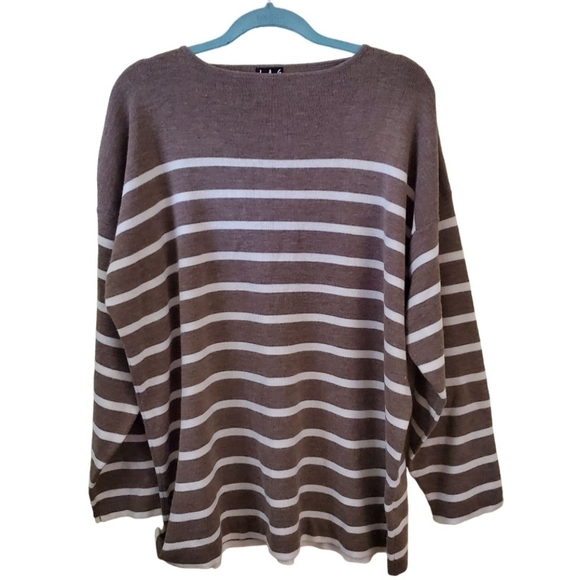 Jag Lambswool Blend Pale Brown White Striped Tunic Sweater Size L - Picture 1 of 4